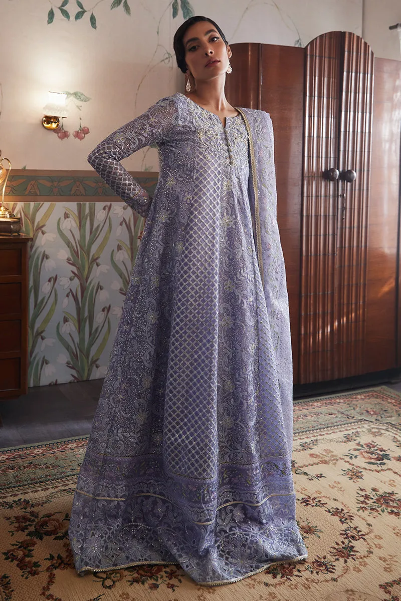 Luxury Lavender Embroidered Pakistani Wedding Dress in Pishwas Style