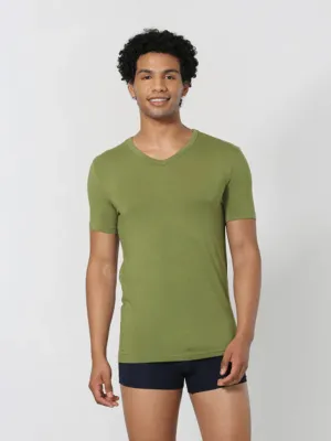 Luxury Modal V Neck Tee - Olive Green