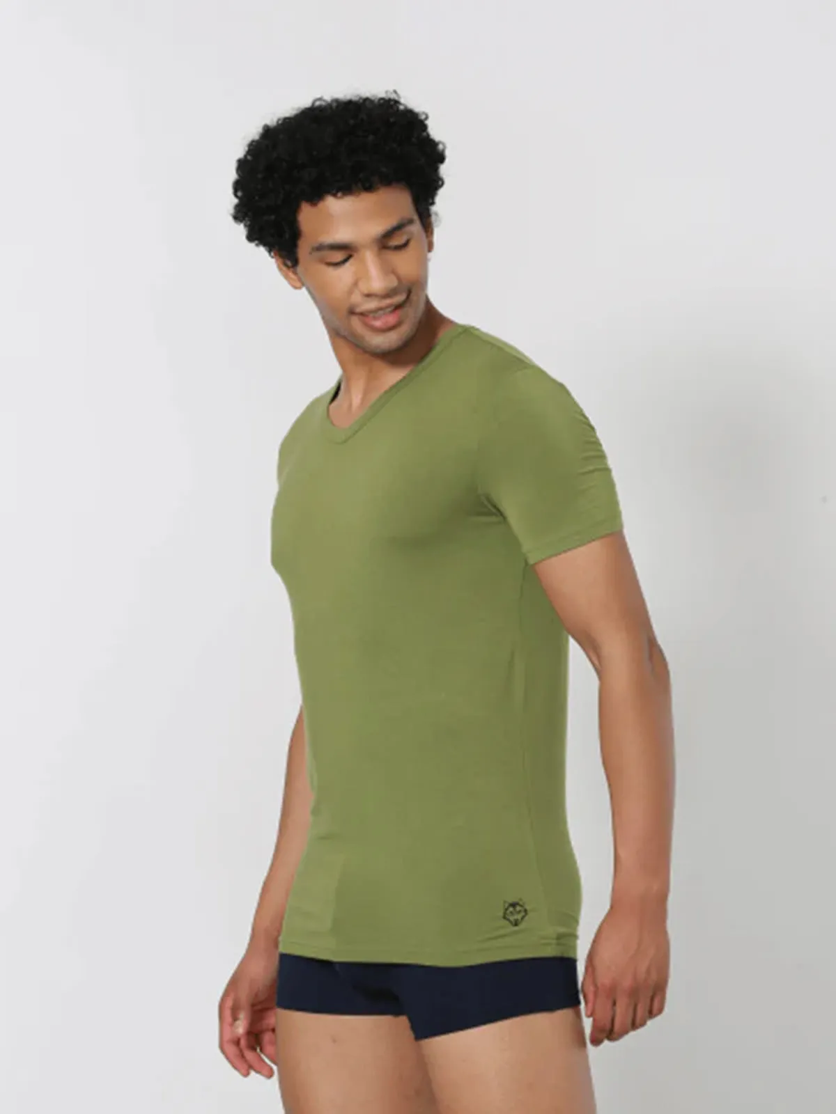 Luxury Modal V Neck Tee - Olive Green