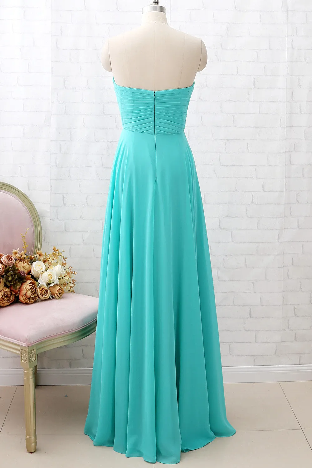 MACloth Strapless Sweetheart Long Turquoise Bridesmaid Dress Wedding Party Dress