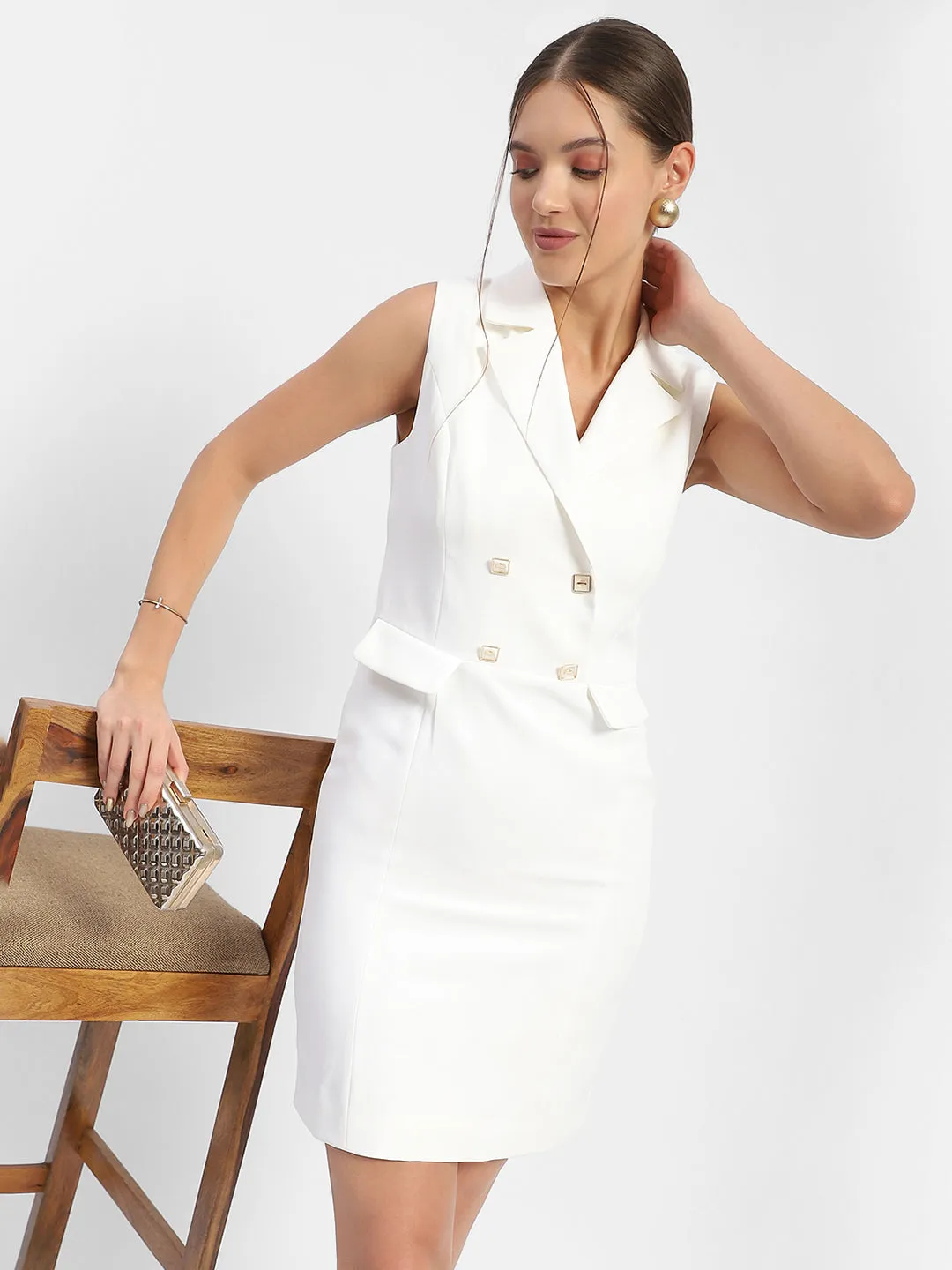 Madame Lapel Collar White Blazer Dress