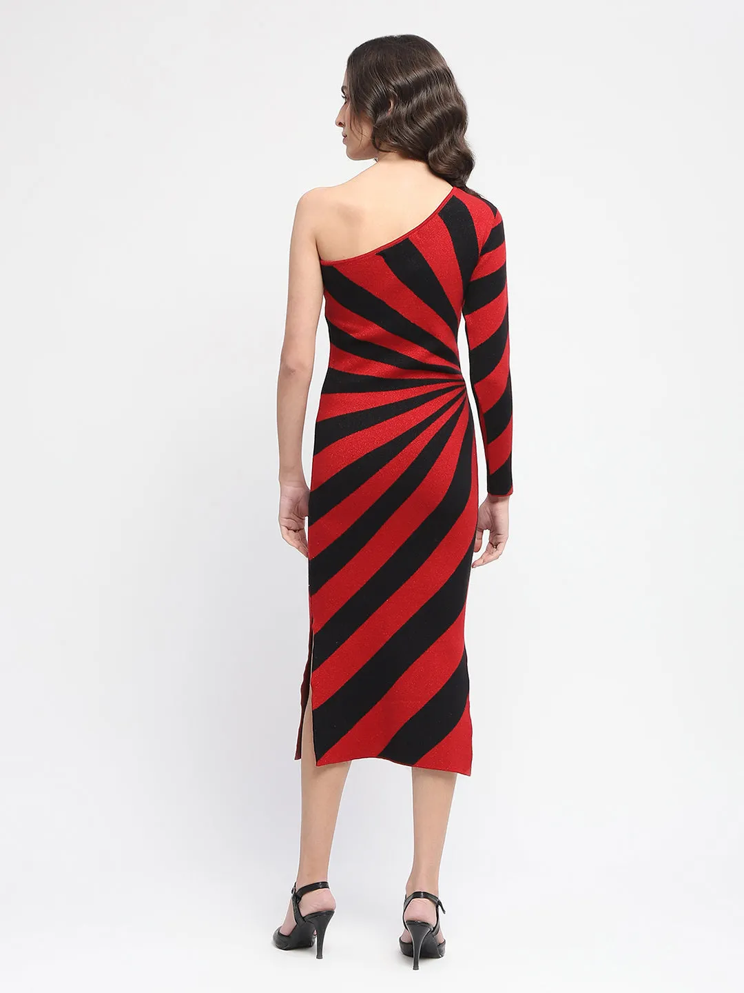 Madame Striped One Shoulder Red Dress