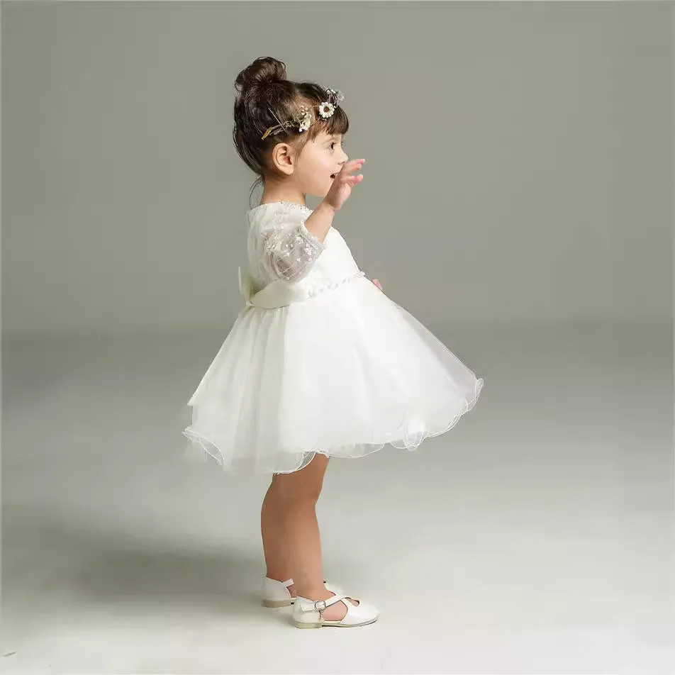 Maggie Long-Sleeved Baby Wedding Dress Girl's One-Year-Old One-Month-Old Wine Dress Wedding Dress Baby One-Month-Old Dress