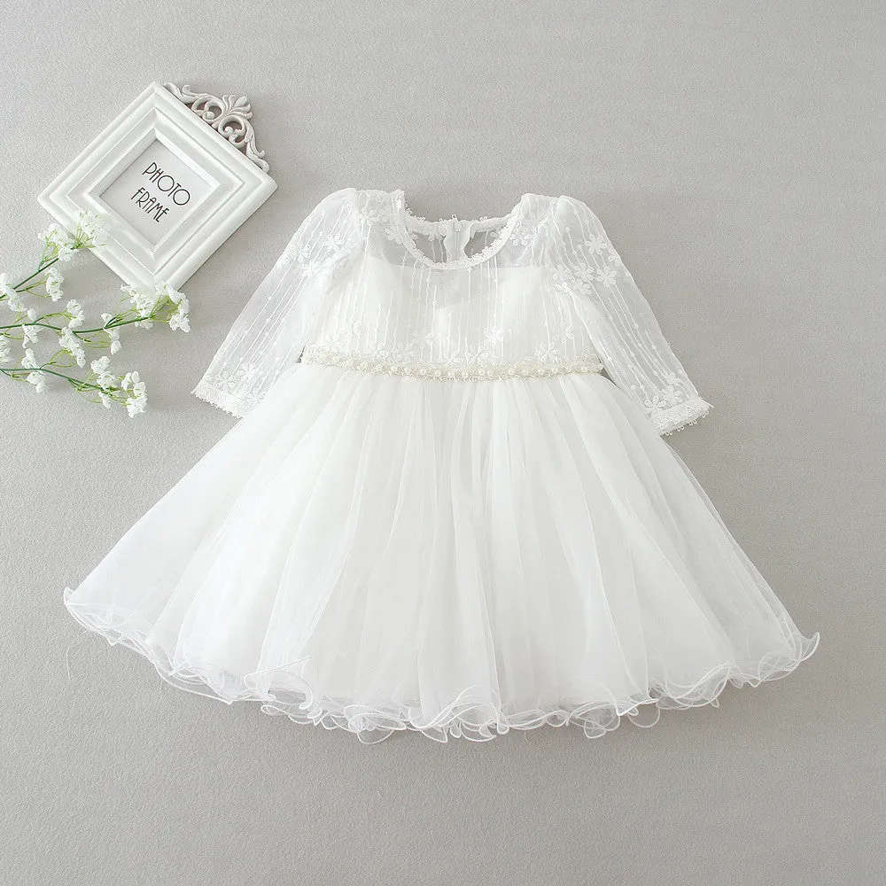 Maggie Long-Sleeved Baby Wedding Dress Girl's One-Year-Old One-Month-Old Wine Dress Wedding Dress Baby One-Month-Old Dress