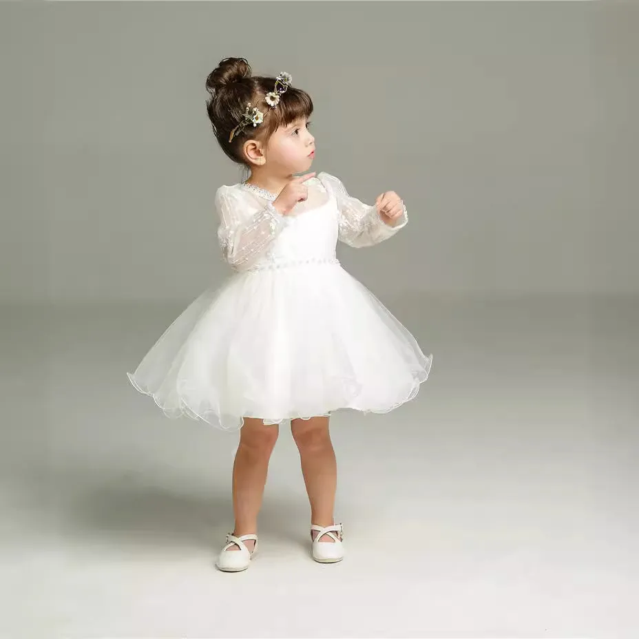 Maggie Long-Sleeved Baby Wedding Dress Girl's One-Year-Old One-Month-Old Wine Dress Wedding Dress Baby One-Month-Old Dress