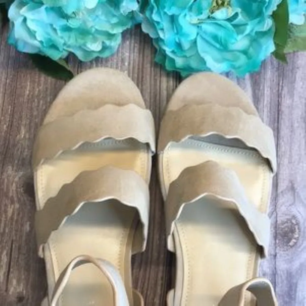 MARC FISHER Fayme Light Natural Suede Leather Flatform Sandals 9M