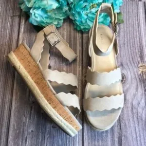 MARC FISHER Fayme Light Natural Suede Leather Flatform Sandals 9M