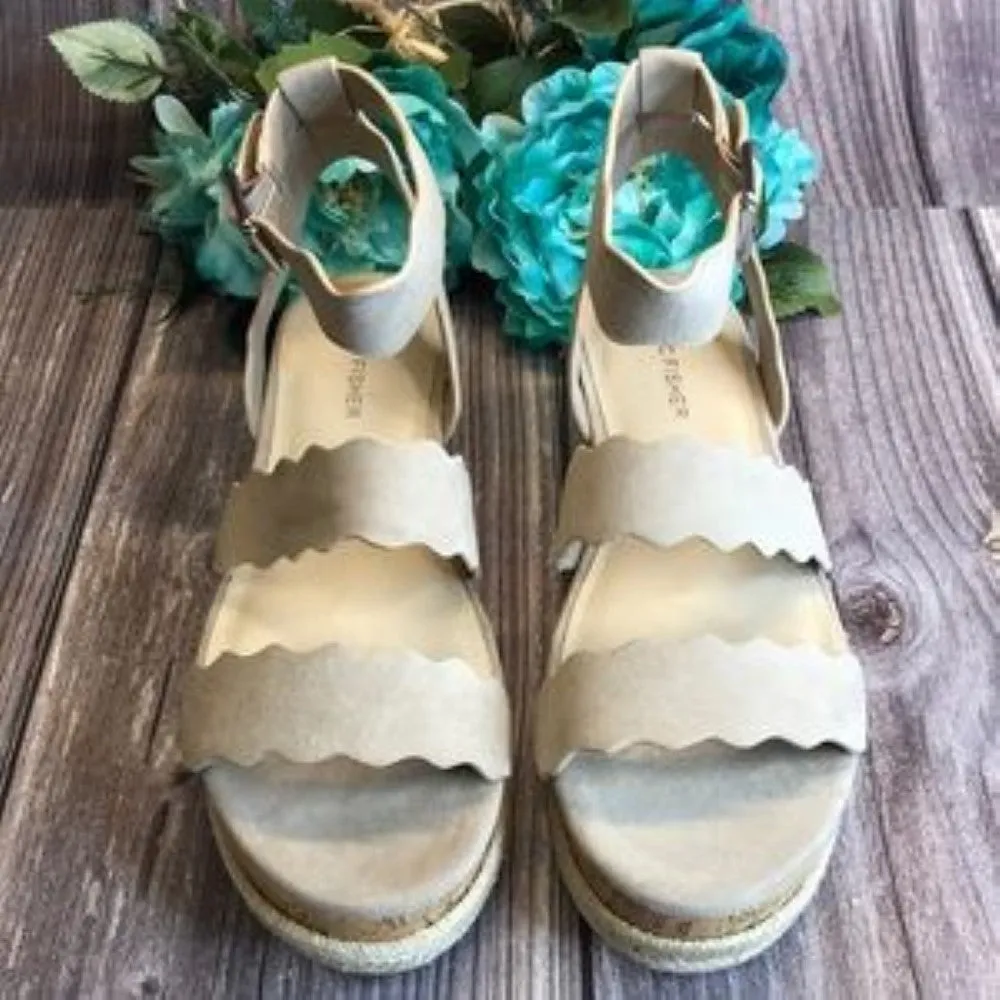 MARC FISHER Fayme Light Natural Suede Leather Flatform Sandals 9M