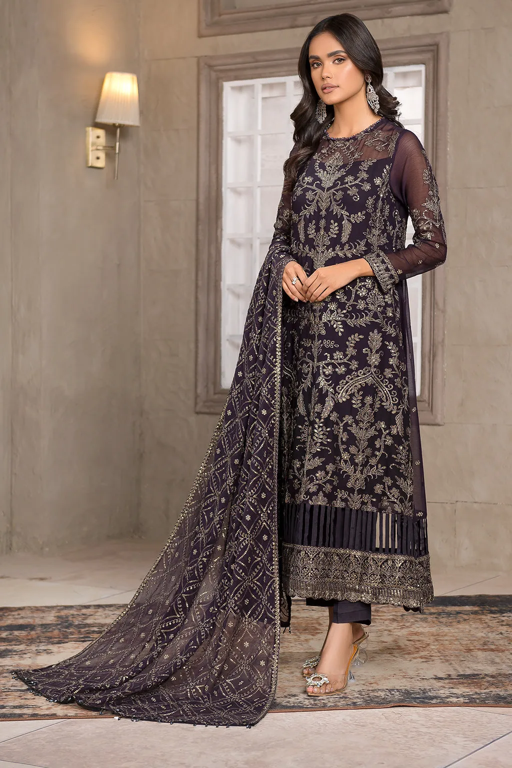 Maria B Embroidered Black Pakistani Kameez and Trouser Party Wear