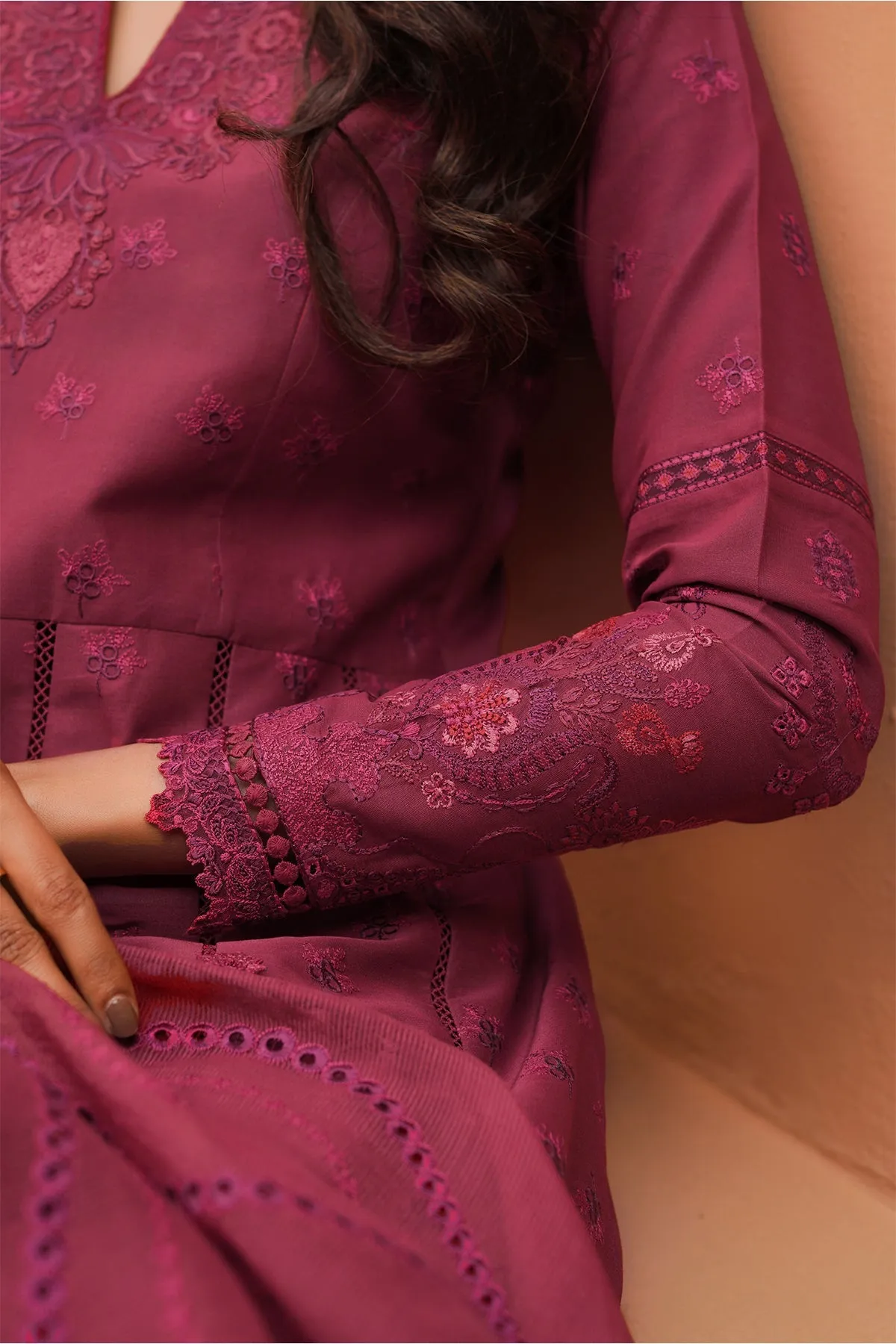 Maroon Embellished Long Frock with Dupatta Pakistani Party Dress