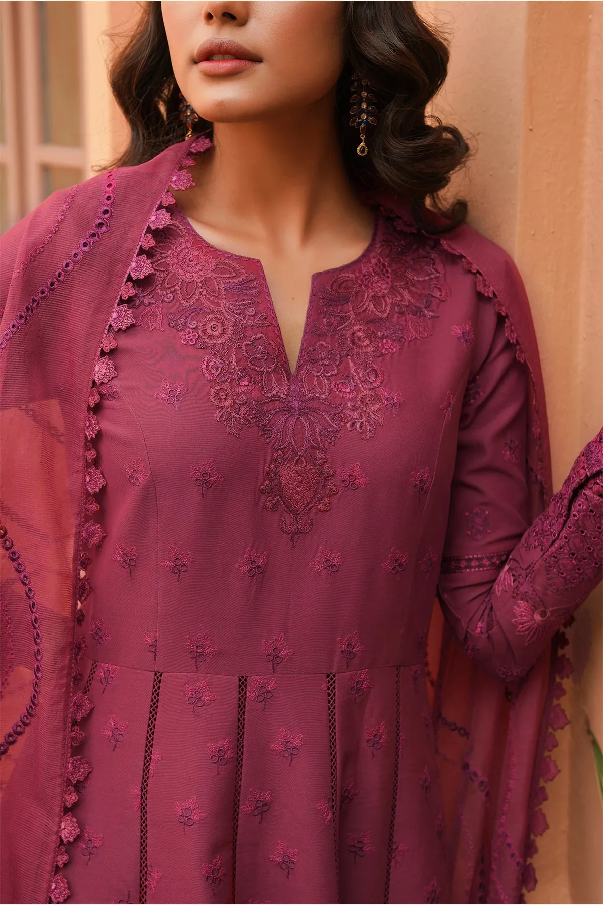 Maroon Embellished Long Frock with Dupatta Pakistani Party Dress