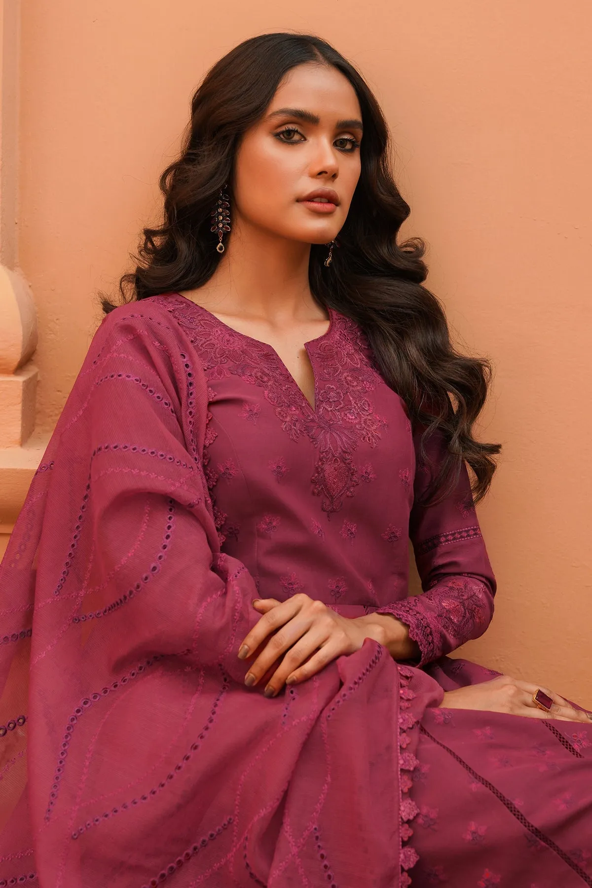 Maroon Embellished Long Frock with Dupatta Pakistani Party Dress