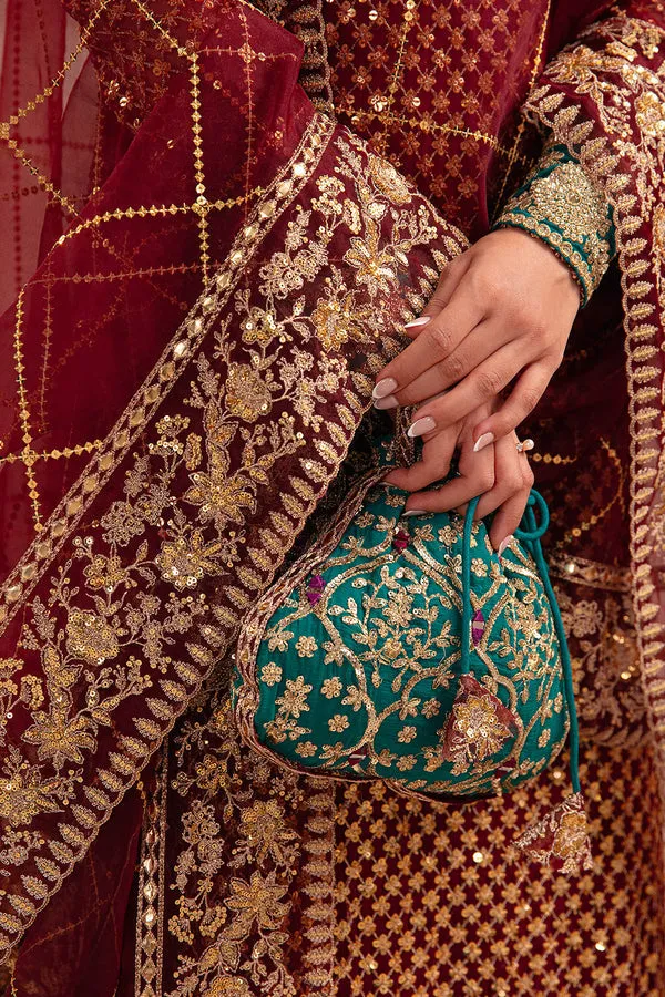 Maroon Gold Embroidered Pakistani Wedding Dress Long Kameez Sharara