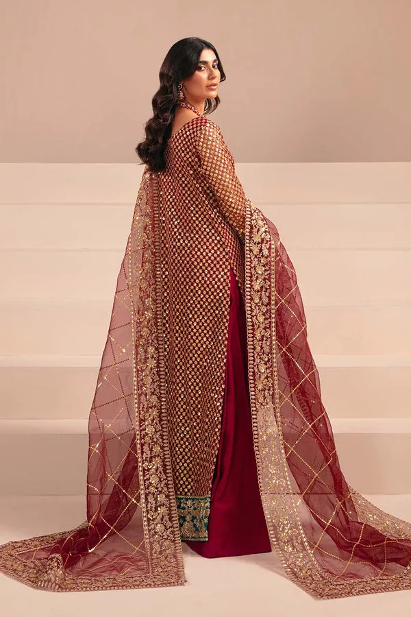 Maroon Gold Embroidered Pakistani Wedding Dress Long Kameez Sharara
