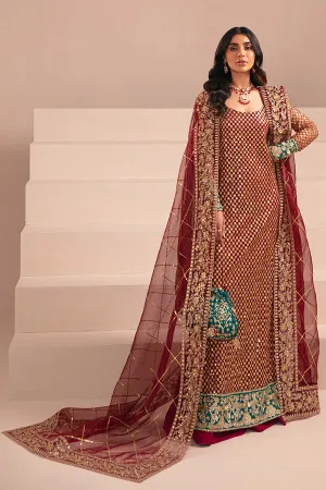 Maroon Gold Embroidered Pakistani Wedding Dress Long Kameez Sharara