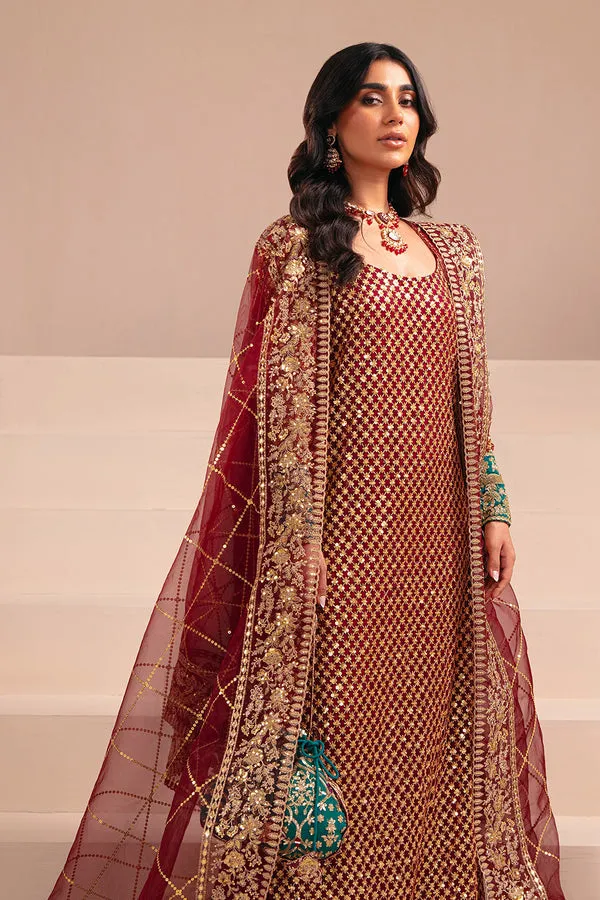 Maroon Gold Embroidered Pakistani Wedding Dress Long Kameez Sharara
