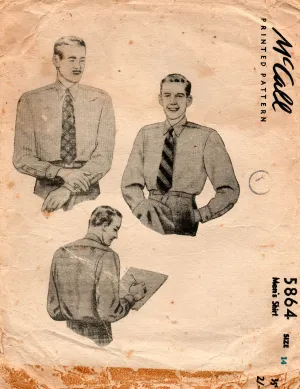McCall 5864 Mens Classic Button Up Shirts 1940s Vintage Sewing Pattern Size 14 Chest 34 inches