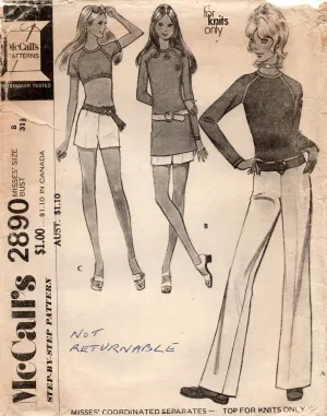McCall's 2890 Womens Shorts Pants & Stretch Tops 1970s Vintage Sewing Pattern Size 8