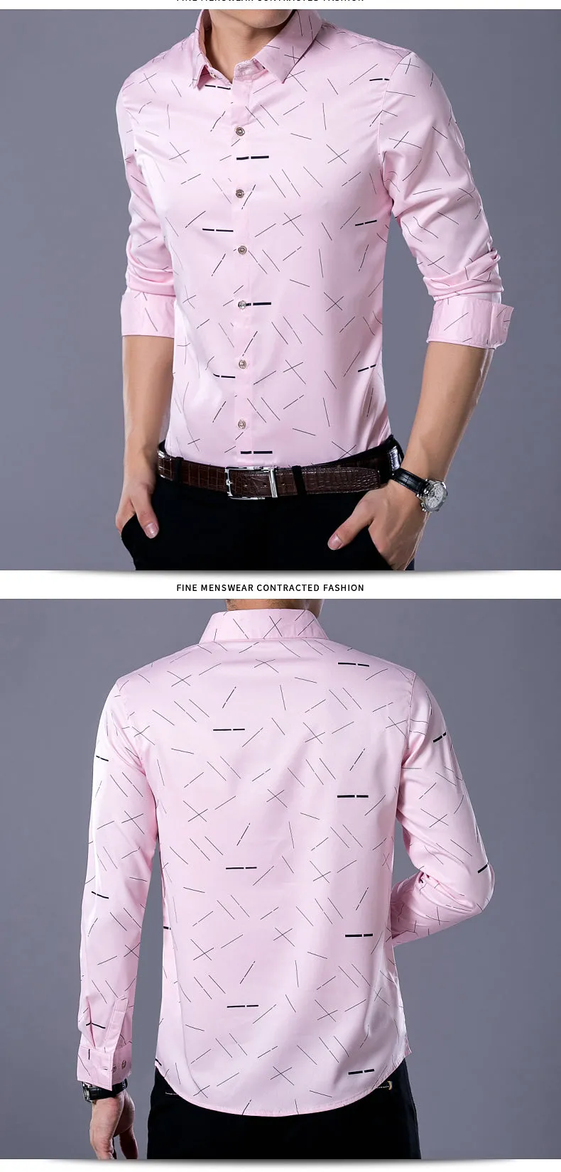Men Casual Social Long Sleeve Line Designer Shirt