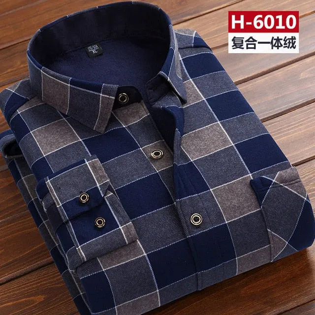 Men thermal shirt Winter Thick Flannel Warm Plaid Dress Shirts Long Sleeve Men's Work Shirts Casual Slim Fit thermo shirts 6XL