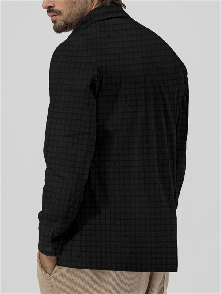 Men's Casual Checked Lapel Button Up Slim Fit Shirt