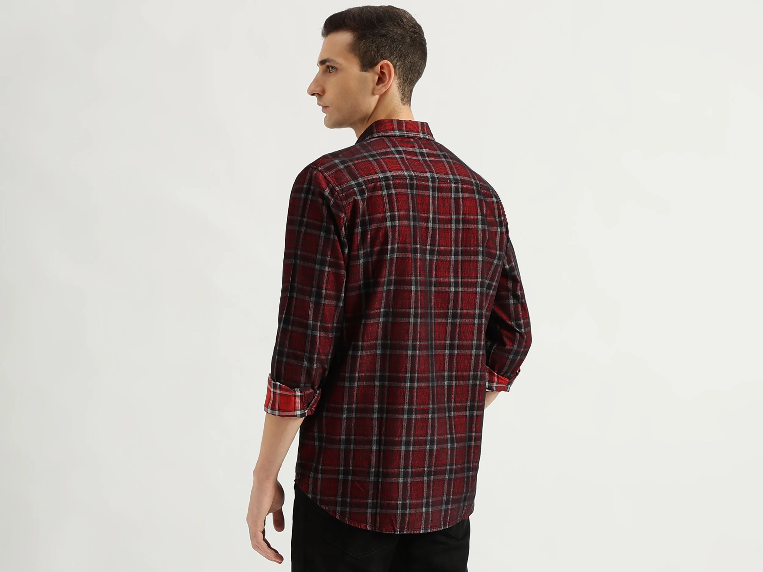 Men's Regular Fit Spread Collar Checked Shirts