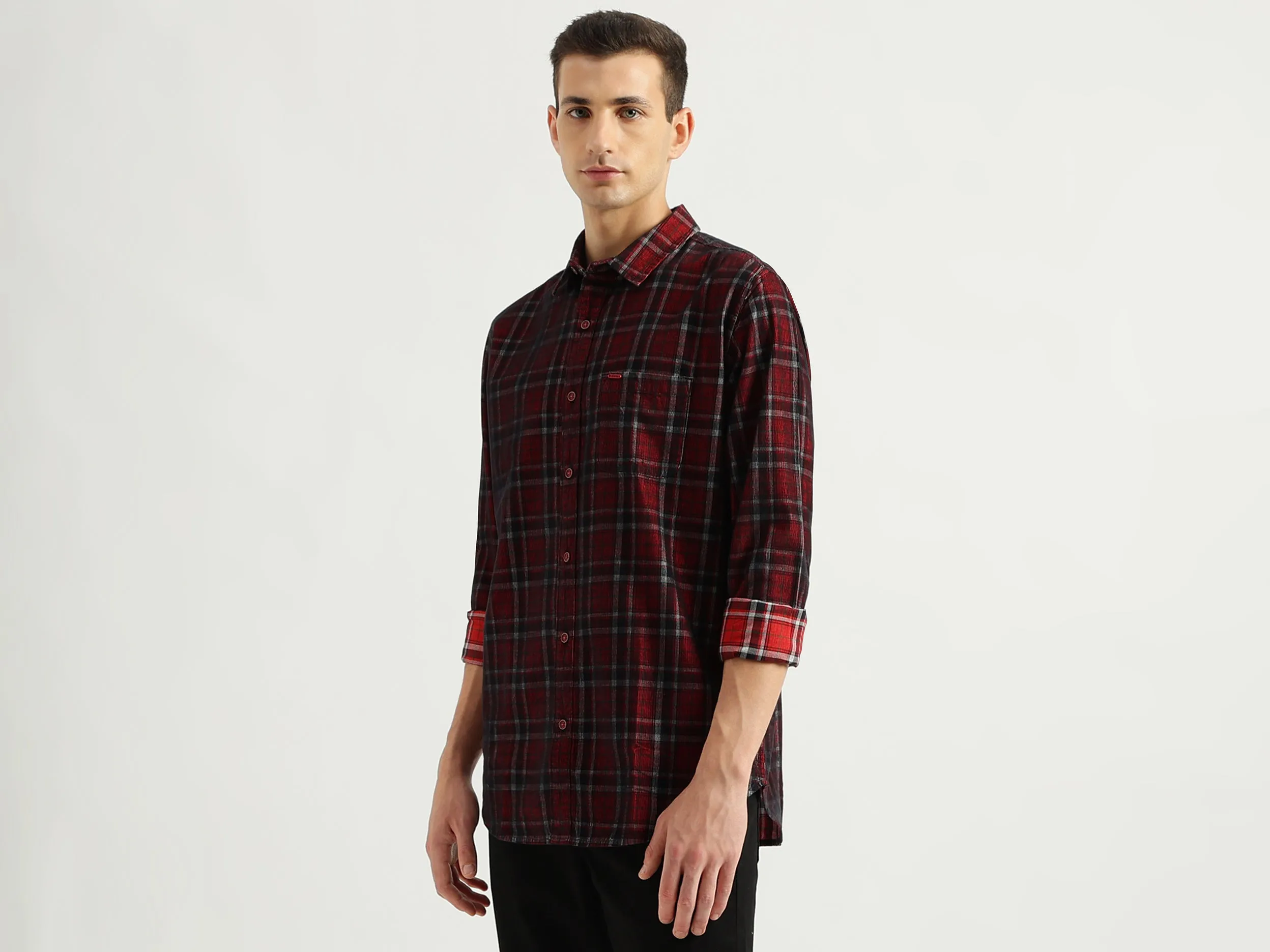 Men's Regular Fit Spread Collar Checked Shirts