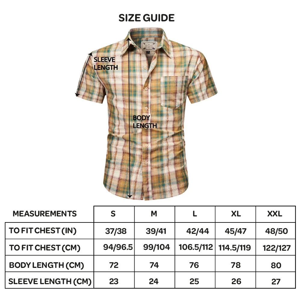 Men's Short Sleeve Checked Cotton Shirt - Blue / Tan