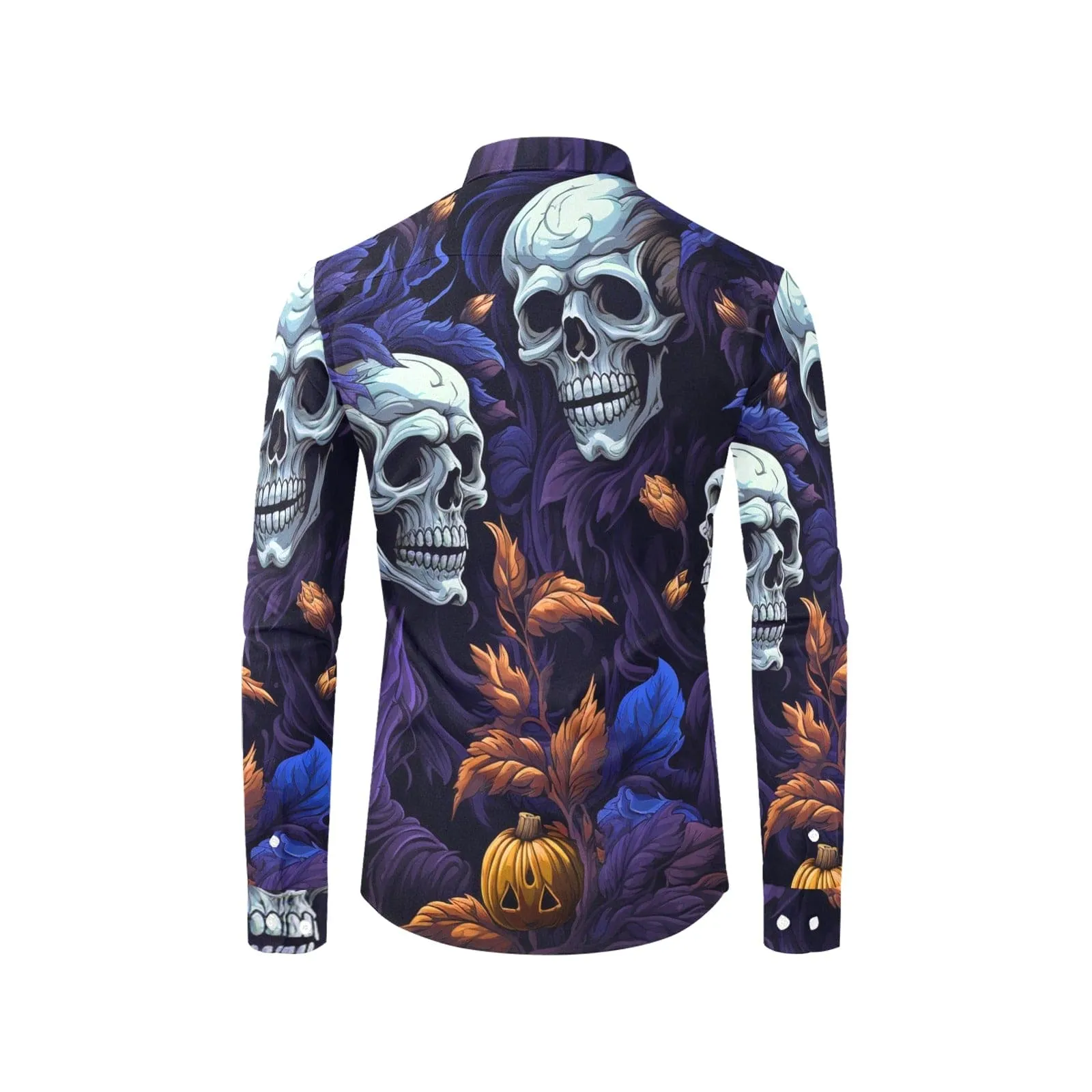 Men's Skulls Blue Long Sleeve Dress Shirt