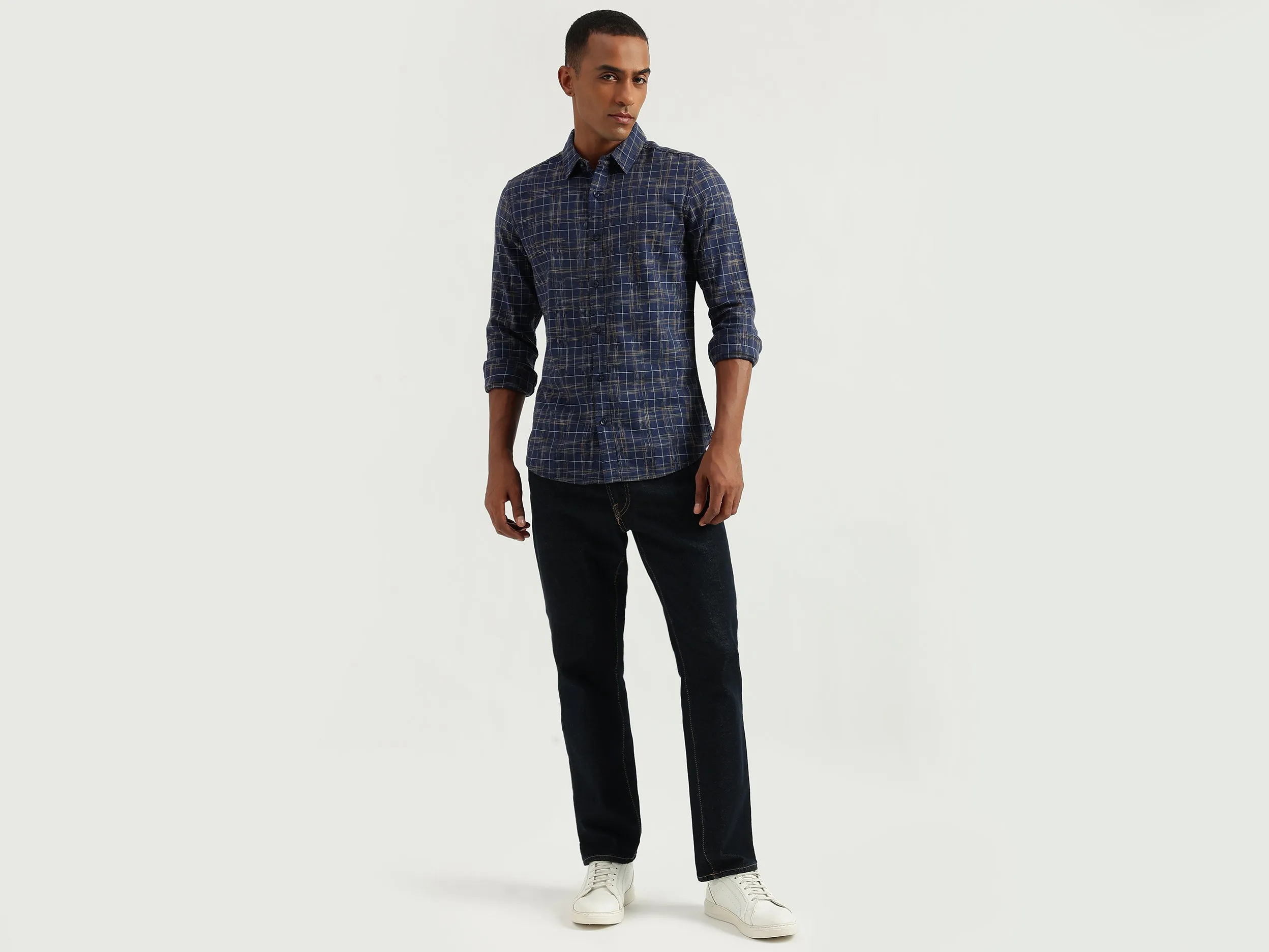Men's Slim Fit Spread Collar Checked Shirts