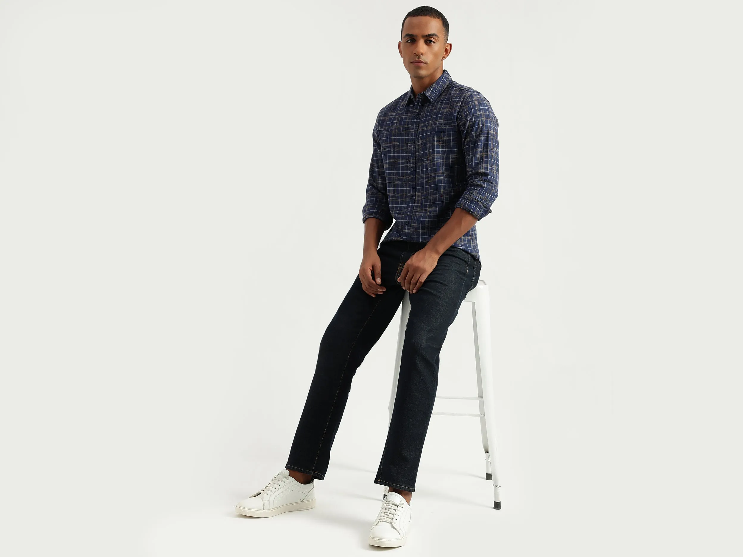 Men's Slim Fit Spread Collar Checked Shirts