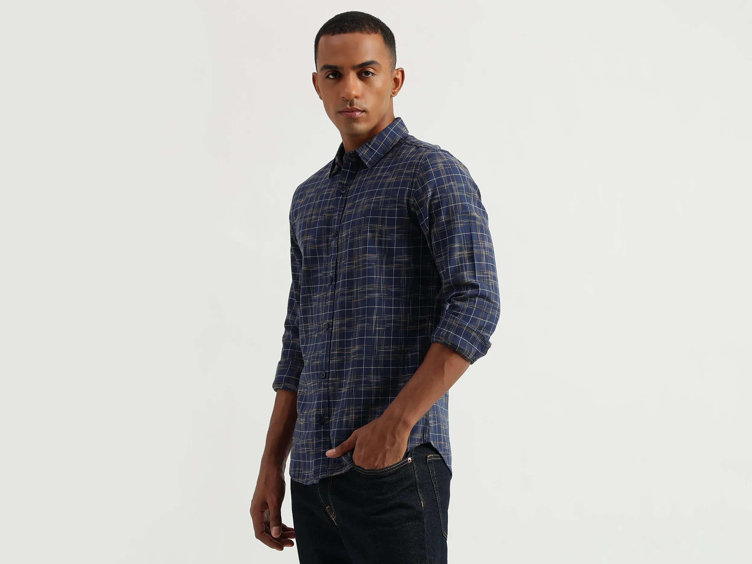Men's Slim Fit Spread Collar Checked Shirts