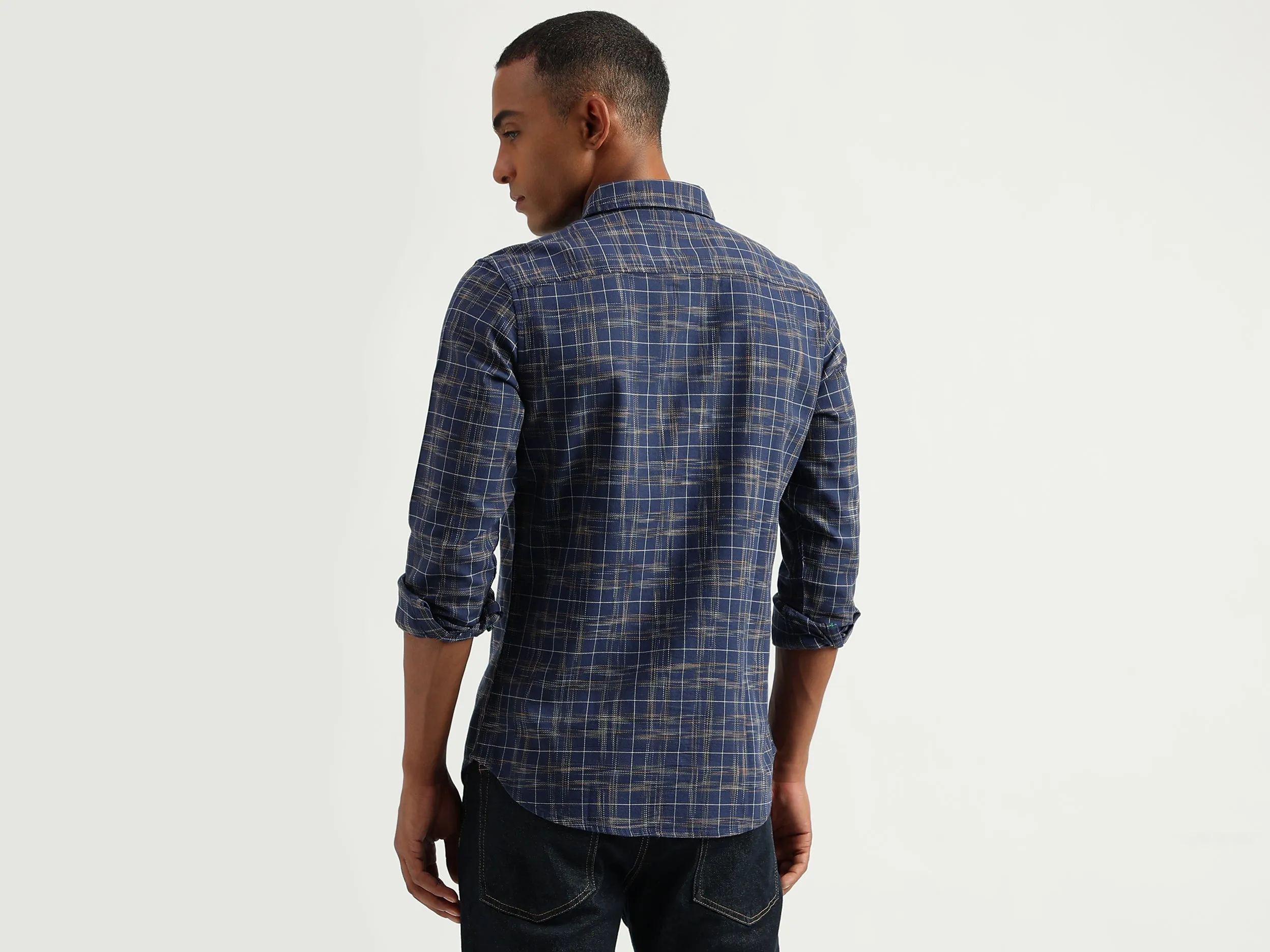 Men's Slim Fit Spread Collar Checked Shirts