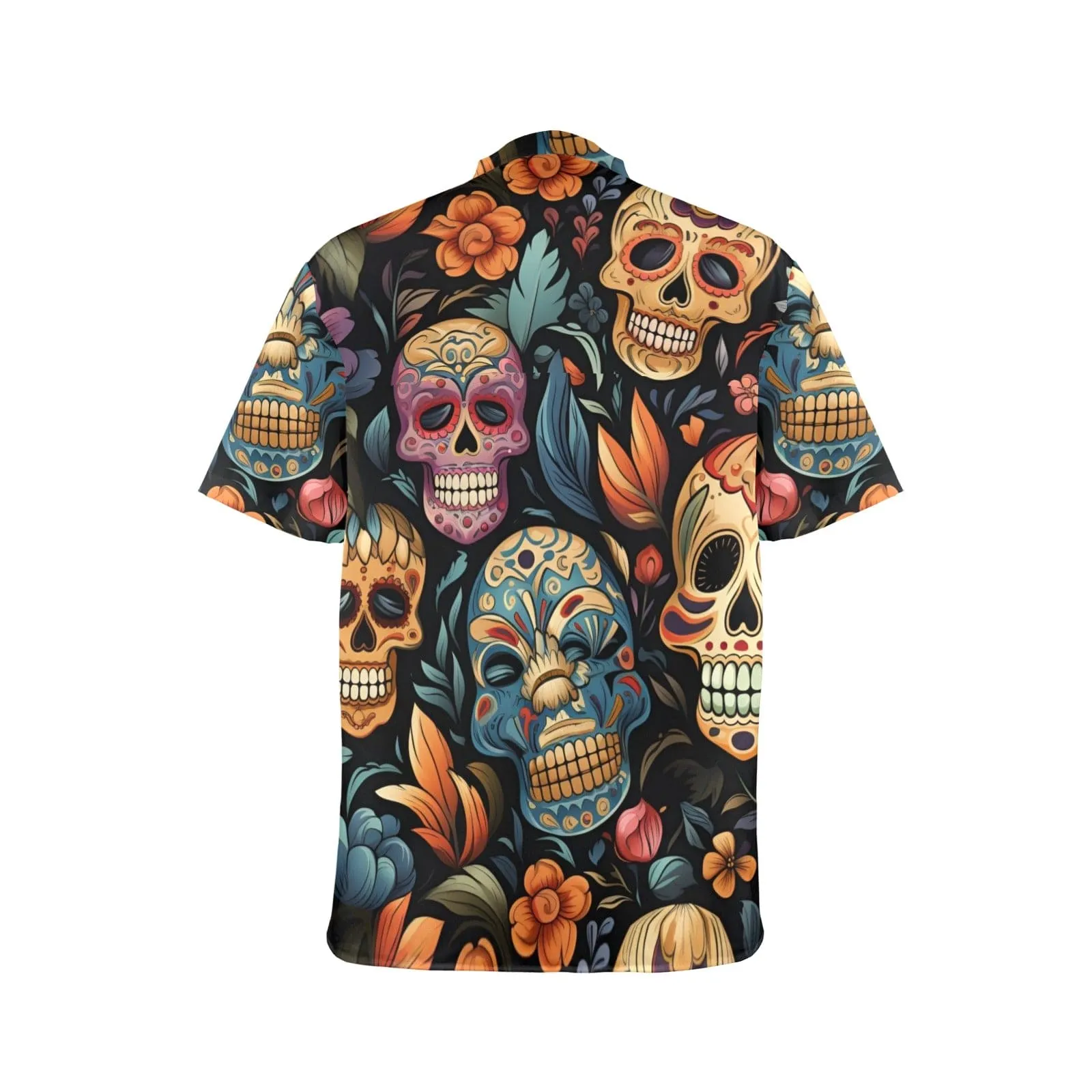 Men's Sugar Skulls Short Sleeve Stand-Up Collar Shirt