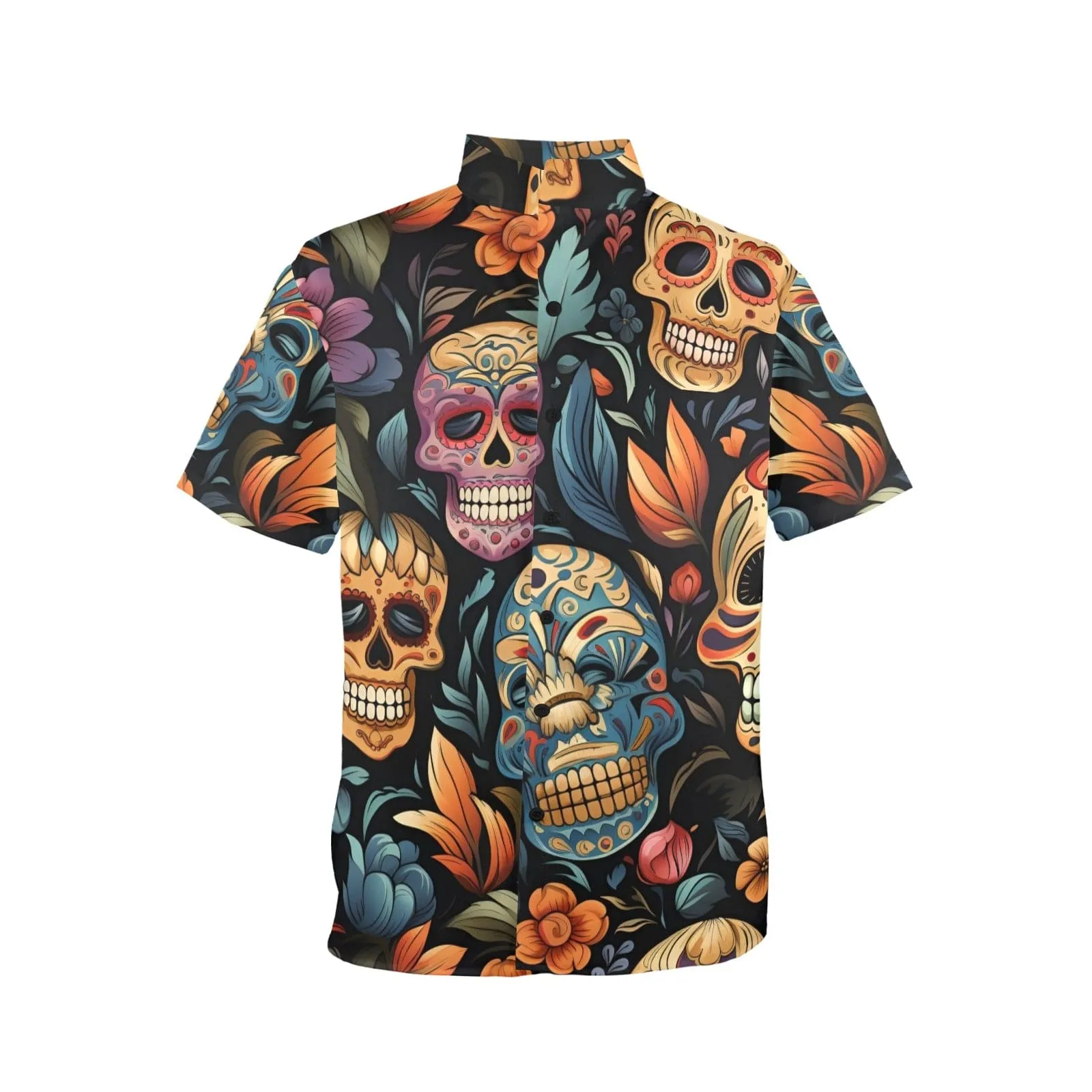Men's Sugar Skulls Short Sleeve Stand-Up Collar Shirt
