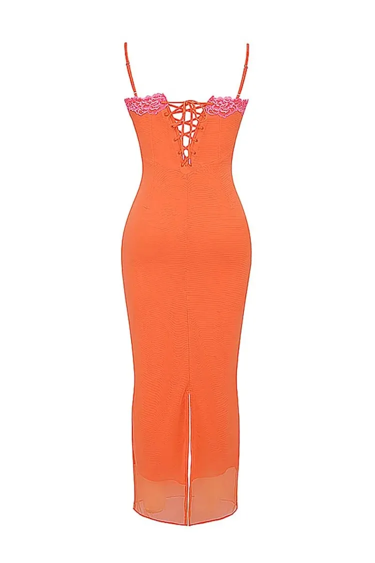 Mesh Floral Patchwork Corset Cami Bodycon Slit Maxi Dresses