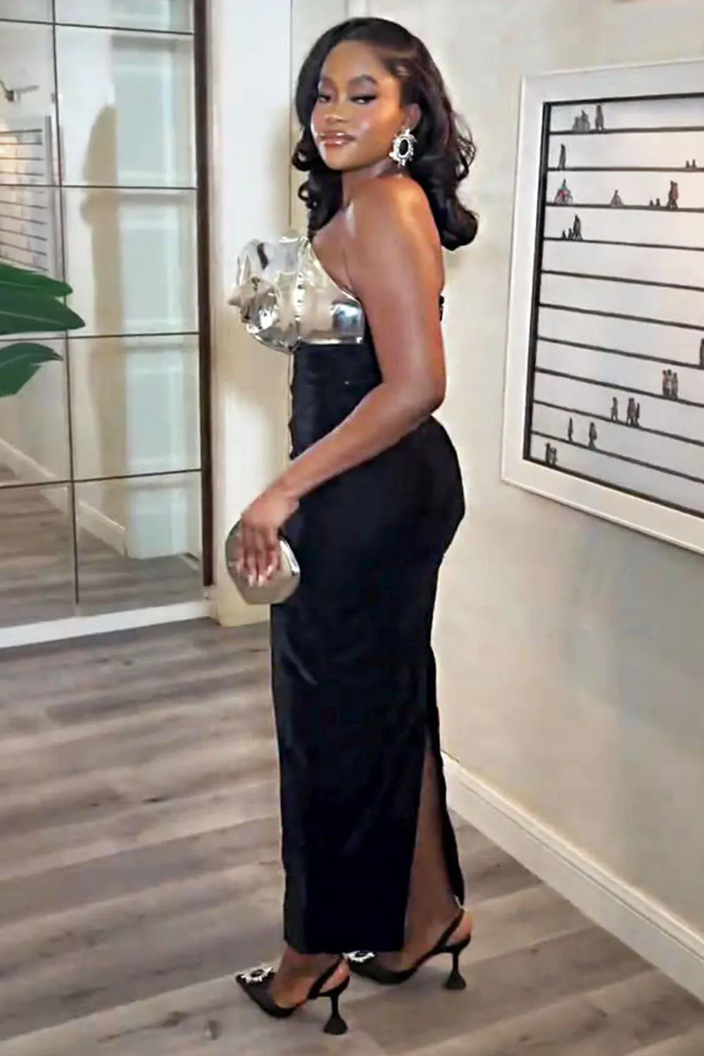 Metallic Rosette Patchwork Bodycon Party Maxi Tube Dresses-Black [Pre Order]