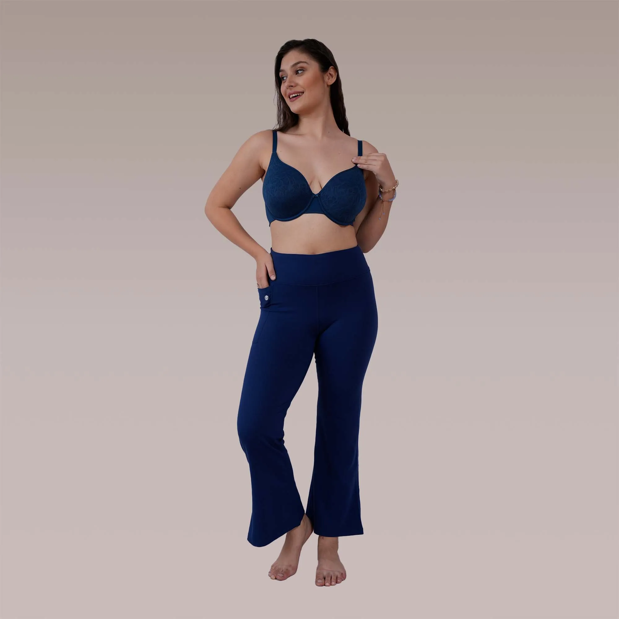 Mid-Rise Fit & Flared Pants with 4-Way Stretch & Compression Waistband