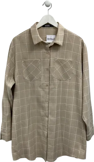 Missguided Beige Oversized Checked Shirt UK 8