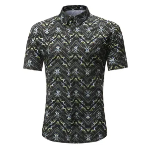 Multi Color Mens Short Sleeve Button up Shirts - Tailored Slim Fit Cotton Dress Shirts