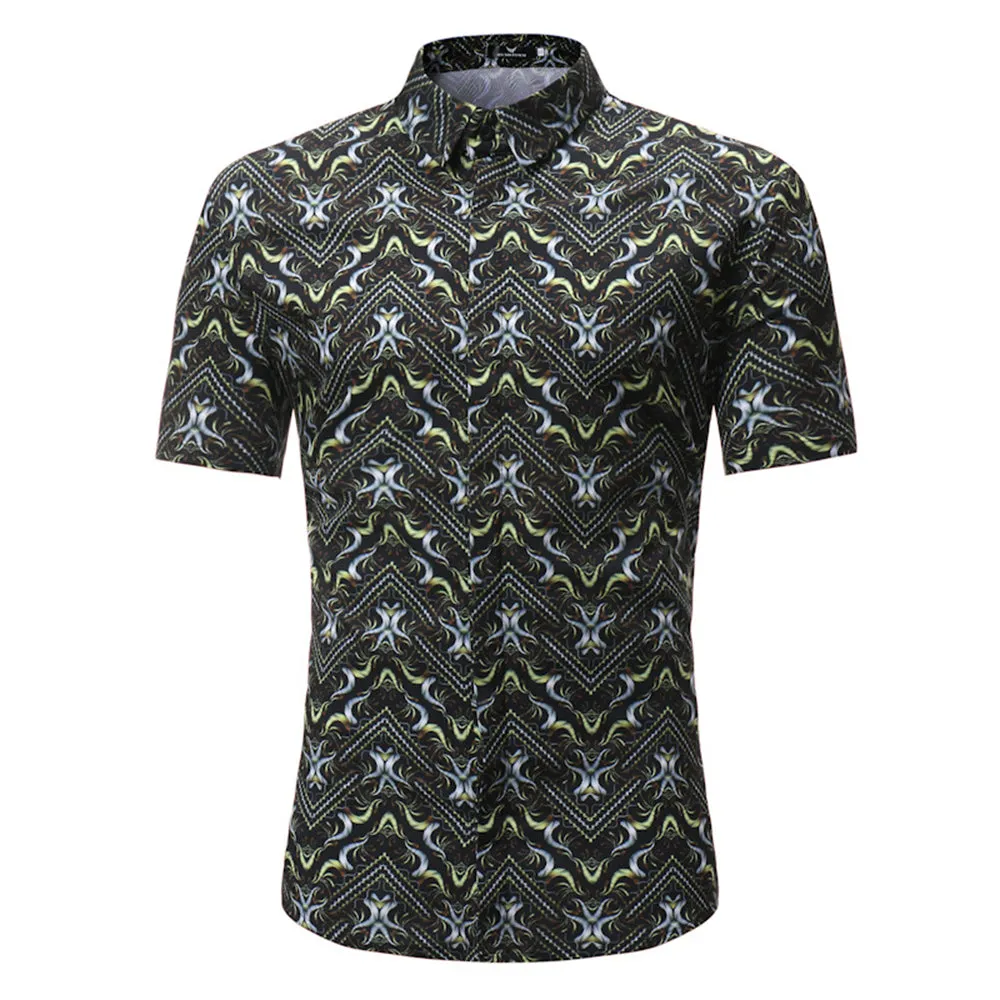 Multi Color Mens Short Sleeve Button up Shirts - Tailored Slim Fit Cotton Dress Shirts