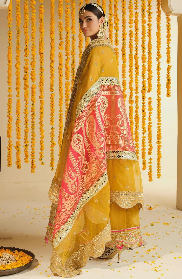 Multicolored Embroidered Yellow Pakistani Kameez Wedding Dress