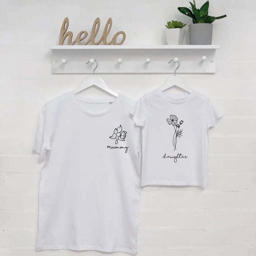 Mummy/Daughter Personalised Birth Flower T Shirt Set