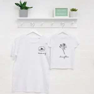 Mummy/Daughter Personalised Birth Flower T Shirt Set