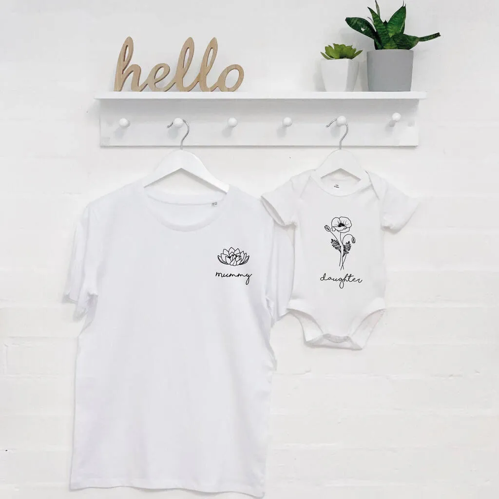 Mummy/Daughter Personalised Birth Flower T Shirt Set
