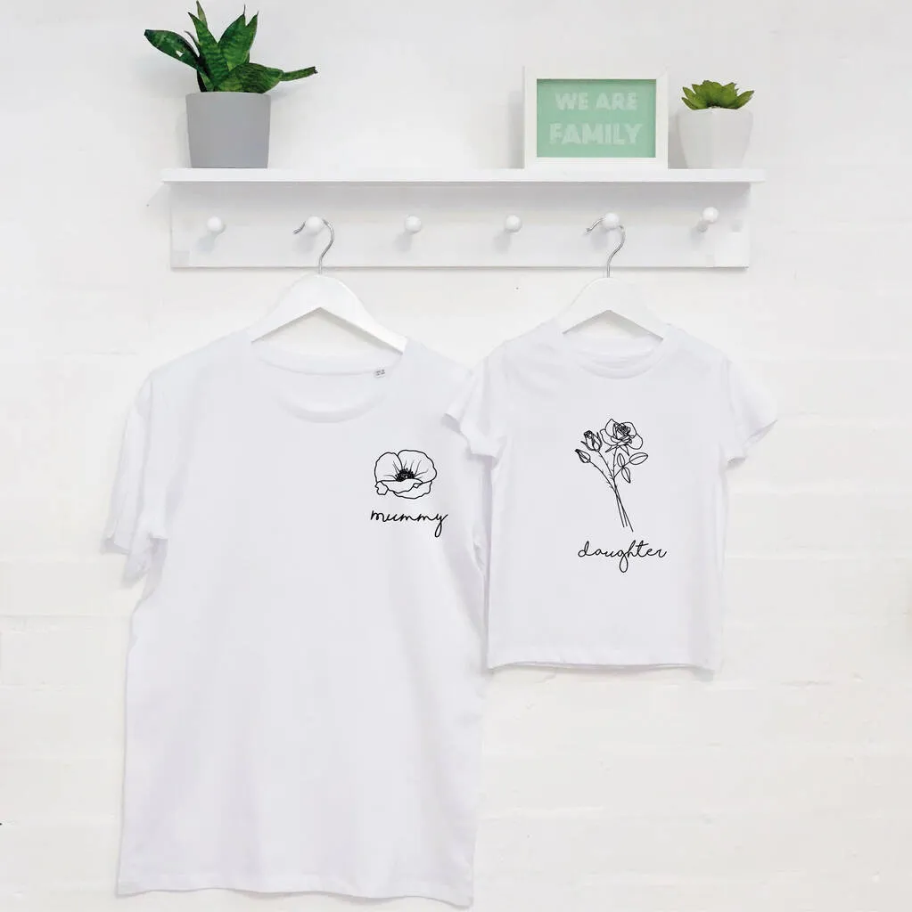 Mummy/Daughter Personalised Birth Flower T Shirt Set