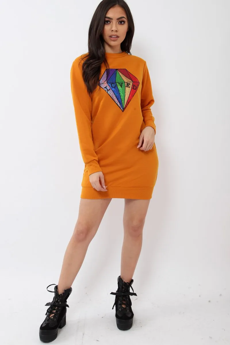 Mustard Loved Sequin Diamond Jumper Dress - Mary