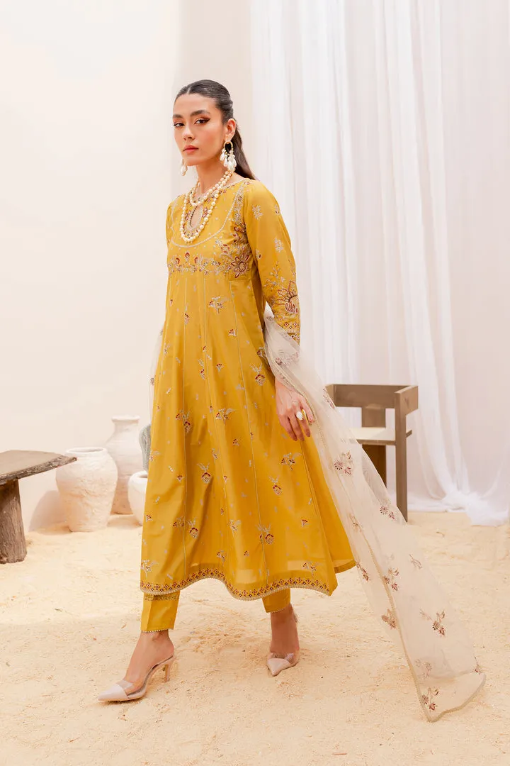 Mustered Embellished Frock Trousers Pakistani Party Wear