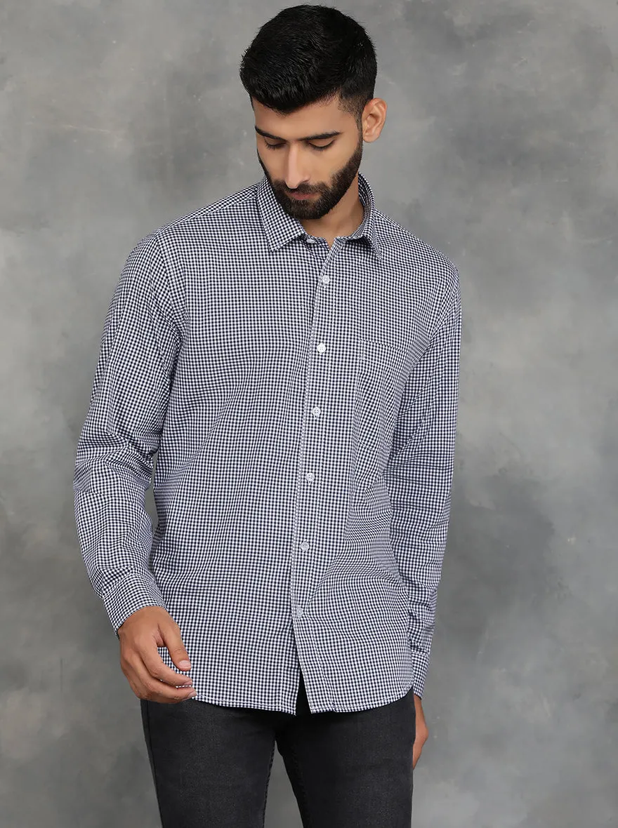 Navy Blue Checked Smart Fit Semi Casual Shirt | GreenFibre