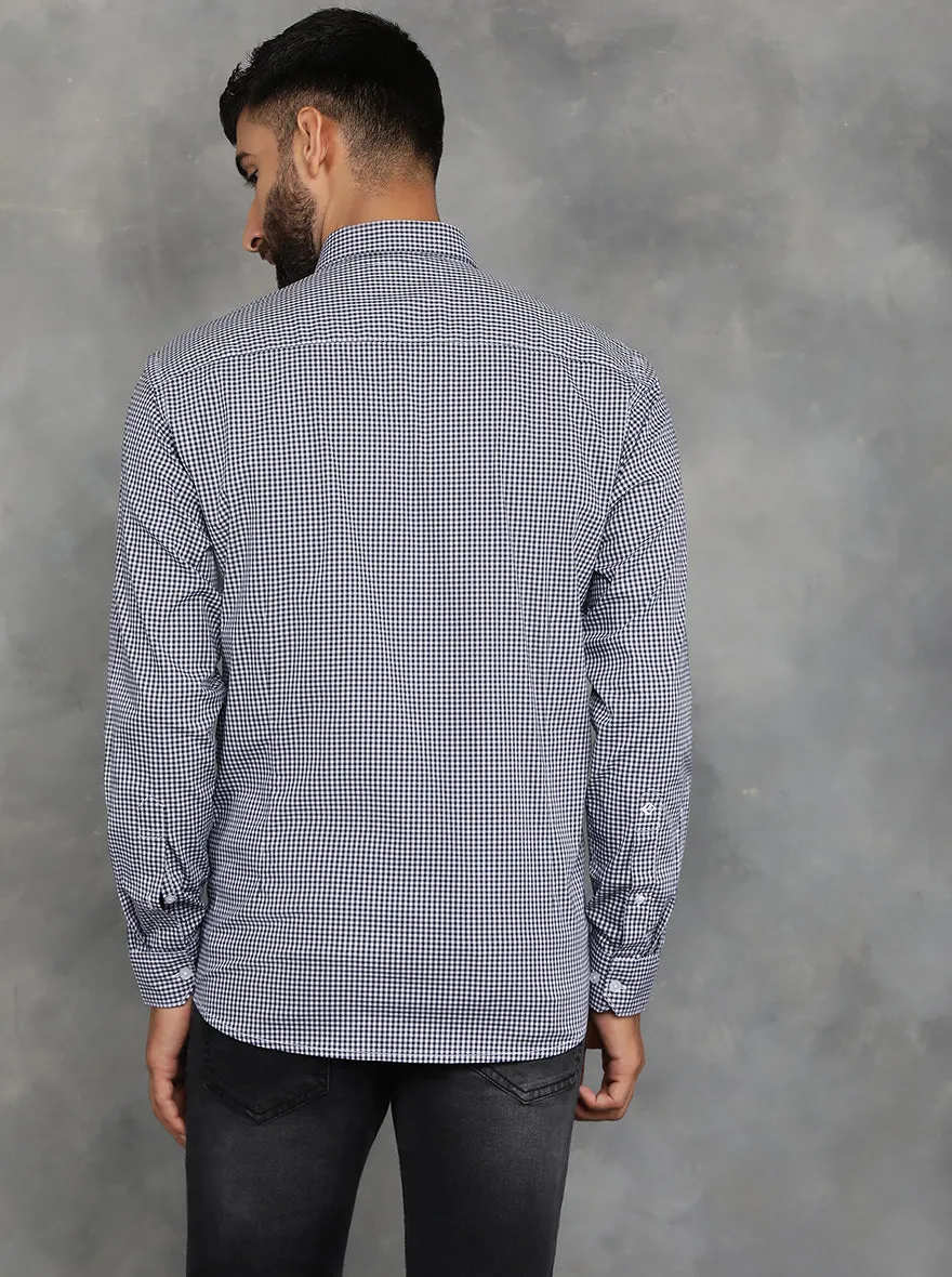 Navy Blue Checked Smart Fit Semi Casual Shirt | GreenFibre